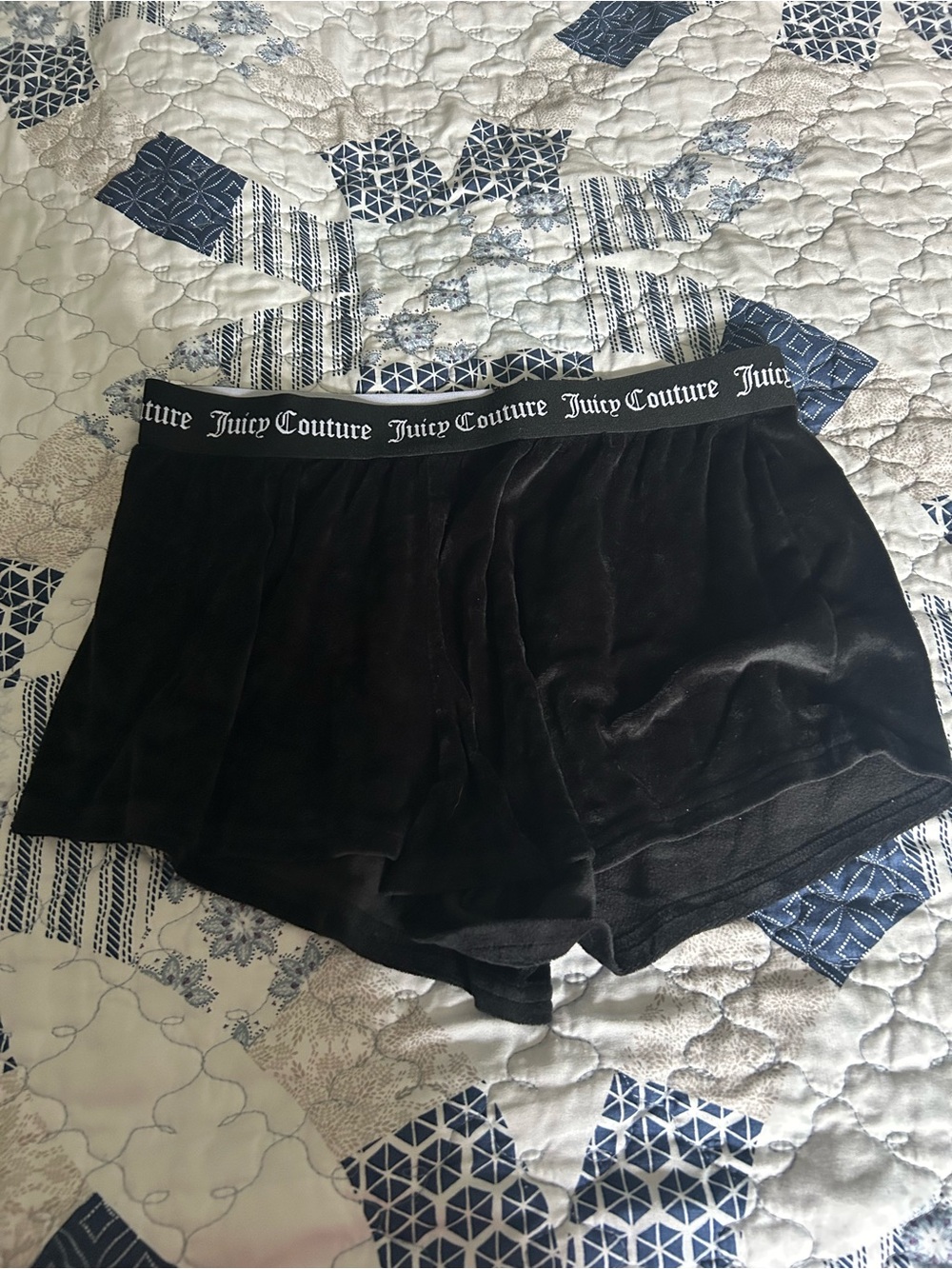 Juicy Couture Black Velvet Lounge Shorts with Logo Waistband